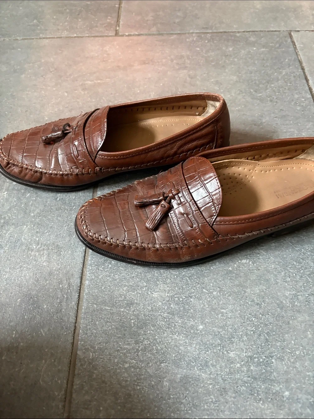 Florsheim Brown Croc-Embossed Tassel Loafers